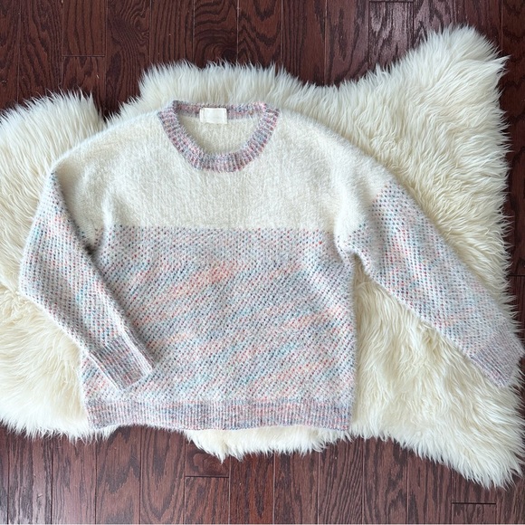 LOVED + ADORED Soft Fuzzy/Eyelash Pullover Crewneck Colorful Sweater Size Small - Picture 2 of 9